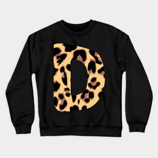 Letter D Initial Cheetah Monogram Sticker Crewneck Sweatshirt by Asilynn